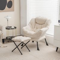 Costway - Lazy Sofa Armchair with Folding Footrest and Storage Pocket - Beige - Left View