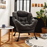 Costway - Modern Polyester Lazy Sofa Chair with Side Pocket - Grey - Left View