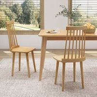 Costway Windsor Dining Chairs Set of 2 Dining Chairs with High Spindle Back - Natural - Left View