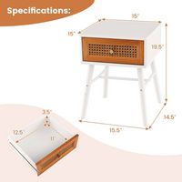 Costway 1 PCS Nightstand with Storage Drawer Rattan Decoration Solid Wood Legs for Bedroom - Whit... - Left View