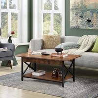 Costway Coffee Table  Industrial 2-Tier W/ Storage Shelf &Storage Shelf for Living Room - Rustic ... - Left View