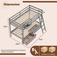 Costway Twin Over Twin Bunk Bed with 2 Storage Drawers Ladder No Box Spring Needed - Gray - Left View