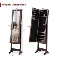 Costway - Jewelry Mirrored Cabinet Armoire Organizer Storage Box with Stand Christmas Gift - Coffee - Left View