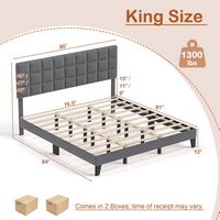 Costway King Size Bed Frame Modern Linen Fabric Upholstered Platform Bed with Headboard - Gray - Left View