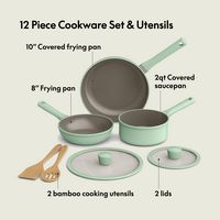 Bella - 7-Piece Ceramic Nonstick Cookware Set - Seaglass - Left View