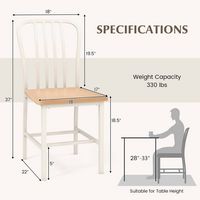 Costway Dining Chairs Set of 2 High Back Chairs Metal Frame Footrests Kitchen - White/Natural - Left View