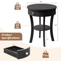 Costway 2-tier Side End Sofa Table Round Nightstand for Bedroom Living Room - Black - Left View