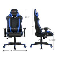 Costway - Racing Massage Gaming Chair with Lumbar Support - Blue + Black - Left View