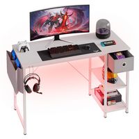 Bestier - Computer Desk with LED Lighting - White - Left View
