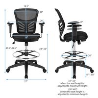 Costway - Drafting Mesh Office Chair with Adjustable Armrests and Foot-Ring - Black - Left View