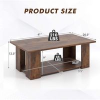 Costway Coffee Table 2-Tier Modern Center Cocktail Table with Storage Shelf for Living Room - Brown - Left View