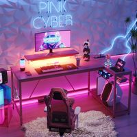 Bestier - L-Shaped Gaming Desk with LED Lights - Pink - Left View