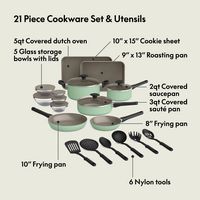 Bella - 21-Piece Ceramic Nonstick Cookware Set - Seaglass - Left View