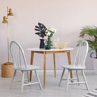 Costway Set of 4 Vintage Windsor Dining Side Chair Wood Spindleback Kitchen Room - White - Left View