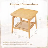 Costway 2 PCS Bamboo Sofa Side Table with Faux Rattan Storage Shelf Boho End Table - Natural - Left View