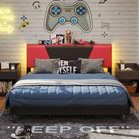 Bestier - King Size Bed Frame with LED Adjustable Storage headboard, PU Leather Upholstered Platf... - Left View