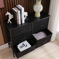 Bestier - 32in Wide Wooden Accent Cabinet with Wood Top and 5 Fabric Drawers - Black - Left View