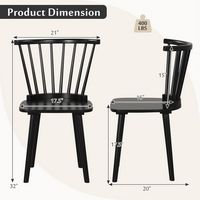 Costway Rubber Wood Windsor Dining Chairs Set of 2 with Spindle Back for Living Room - Black - Left View