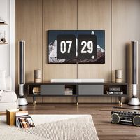 Bestier 80-Inch Mid-Century Modern Coffee Table with Sliding Doors for Living Room - Walnut - Left View
