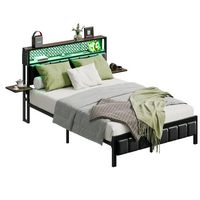 Bestier - Full Size Bed Frame with Upholstered Headboard Built-in Storage LED Lighting and Chargi... - Left View