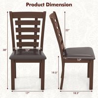 Costway Wooden Dining Chairs Set of 2 with Upholstered Seat & Rubber High Back - Brown - Left View