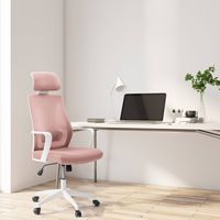 CorLiving - Workspace Mesh Back Office Chair - Pink and White - Left View