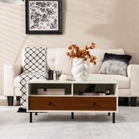 Costway Coffee Table Modern Rectangle W/Storage Shelf & Drawers Living Room Furniture - White and... - Left View