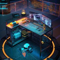 Bestier - L-Shaped Gaming Desk with Power Outlets LED Lights and Reversible Storage Shelves & Hoo... - Left View
