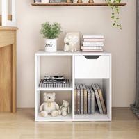 Costway - 3-Cube Bookcase Organizer with 2-tier Wooden Storage Shelf & Pull-out Drawer - White - Left View