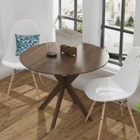 Costway Modern Round Wood Dining Table 35'' W/ Solid Wood Legs& Base for Home, Office - Walnut - Left View