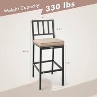 Costway Set of 2 Patio Metal Bar Stools Outdoor Bar Height Dining Chairs with Cushion - Black + B... - Left View