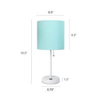 Limelights - White Stick Lamp with USB charging port and Fabric Shade 2 Pack Set - Aqua - Left View