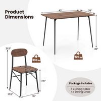 Costway 5-Piece Dining Table Set for 4 Modern Kitchen Dining Room Furniture Set - Rustic Brown - Left View