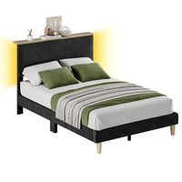 Bestier - Bed Frame Bed with LED Light & Adjustable Storage Headboard for Bedroom Upholstered Pla... - Left View