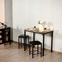 Costway 3 PCS Counter Height Dining Set Faux Marble Table 2 Chairs Kitchen Bar - Brown - Left View
