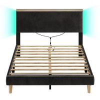 Bestier - Bed Frame Upholstered Platform Gaming Bed with LED Light & Adjustable Storage Headboard... - Left View