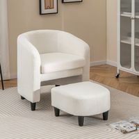 Costway - Modern Soft Teddy Velvet Barrel Chair with Footrest and Anti-Slip Felt Pads - Beige - Left View