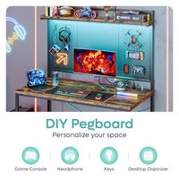 Bestier - 34inch Computer Desk with Hutch and Pegboard - Brown - Left View
