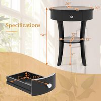 Costway 2 PCS 2-tier Side End Sofa Table Round Nightstand Bedroom Living Room - Black - Left View