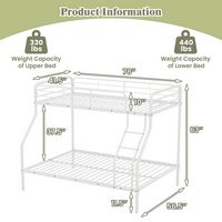 Costway Twin over Full Metal Bunk Bed with Inclined Ladder Safety Guardrail, Slat Support - White - Left View