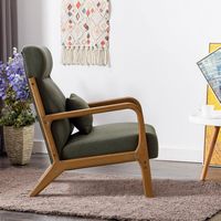 Bestier - Mid-Century Upholstered Accent Chair with Wooden Frame and High Back, Pillow, and Waist... - Left View