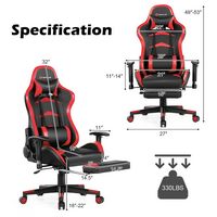 Costway - Massage Gaming Chair Reclining Swivel Racing Office Chair with Footrest Red - Red + Black - Left View