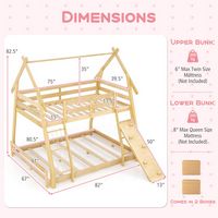 Costway Twin Over Queen Bunk Bed House Shaped Bed Frame with Climbing Nets and Ramp - Beige - Left View
