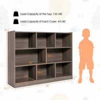Costway - 3-tier Open Bookcase 8-Cube Bookshelf Storage Display Cabinet French Oak - Grey - Left View