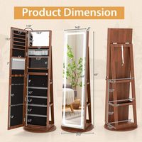 Costway - 360° Swivel Jewelry Cabinet Organizer 3-Color LED Mirror with Built-in Lights - Brown - Left View