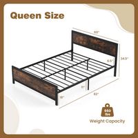 Costway Queen Size Metal Bed Frame with Headboard & Footboard Metal Slats Support - Brown - Left View