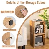 Costway - 2 PCS Wood Stackable Storage Cube 2-tier Narrow Bookshelf Vinyl Record Organizer - Natural - Left View
