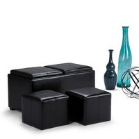 Simpli Home - Avalon Rectangular Faux Leather 5 Piece Storage Ottoman - Midnight Black - Left View