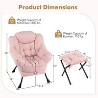 Costway - Lazy Leisure Armchair with Folding Footrest and Storage Pocket - Pink - Left View