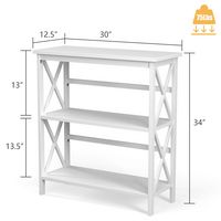 Costway - Wooden Shelf Bookcase 3-Tier Open Bookshelf W/X-Design Freestanding Rack - White - Left View